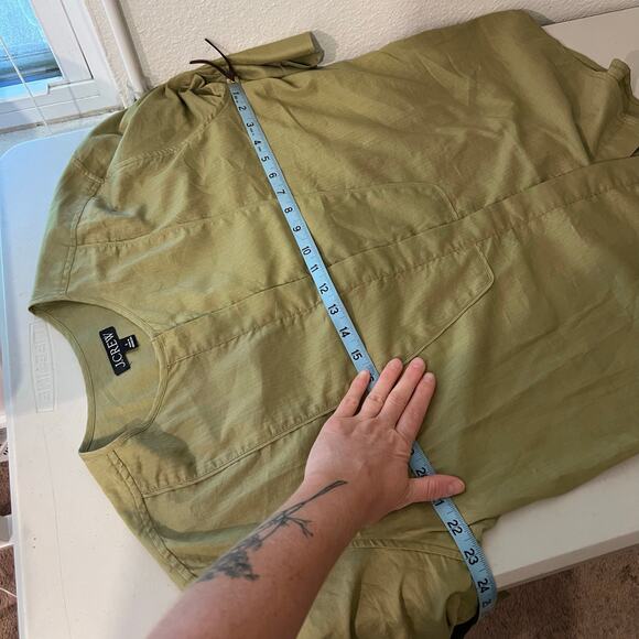 J.Crew Sage Green 100% Cotton Button Down 3/4 Sleeve Oversized Shirt Size Small - Picture 10 of 13